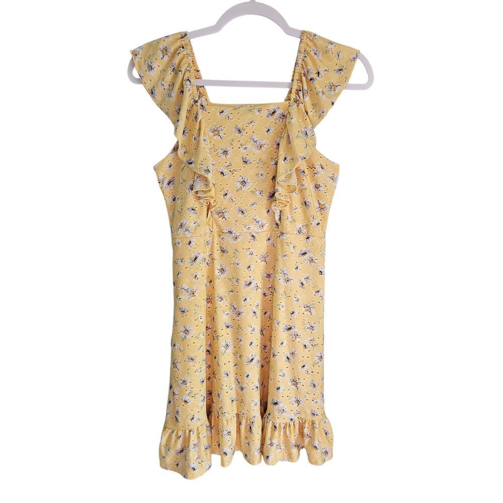 Little girl's yellow and blue floral dress. Knit Works Summer dress. Size 12